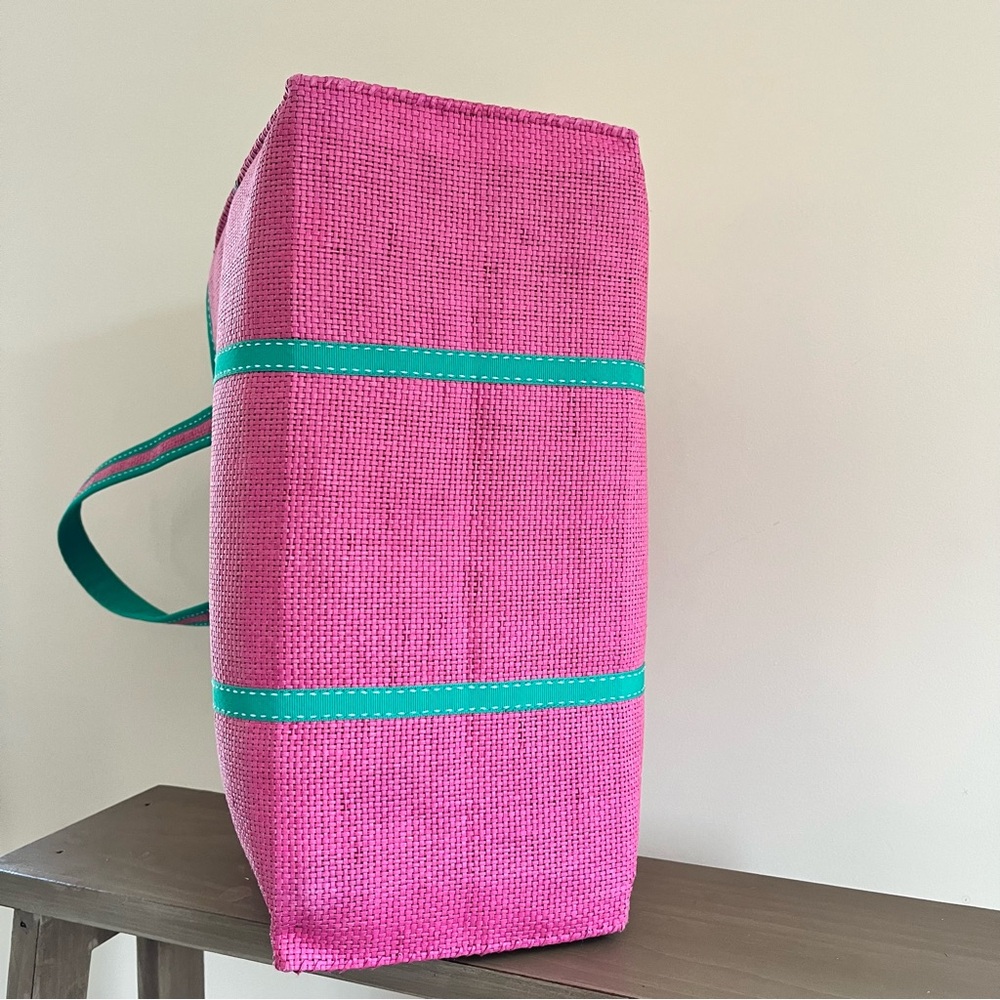 Ralph Lauren Pink Tote with Green Trim and Matching Pouch - Picture 10 of 10